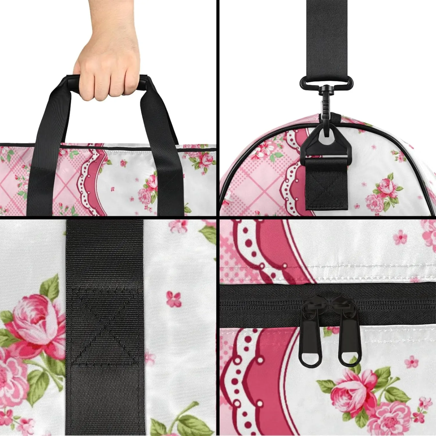 Classic Floral Gym Bags for Men Women, 43L Medium Sports Flowers Pattern Travel Duffel Bag for Men with Shoe Compartment,Carry on Bags for Airplanes Women