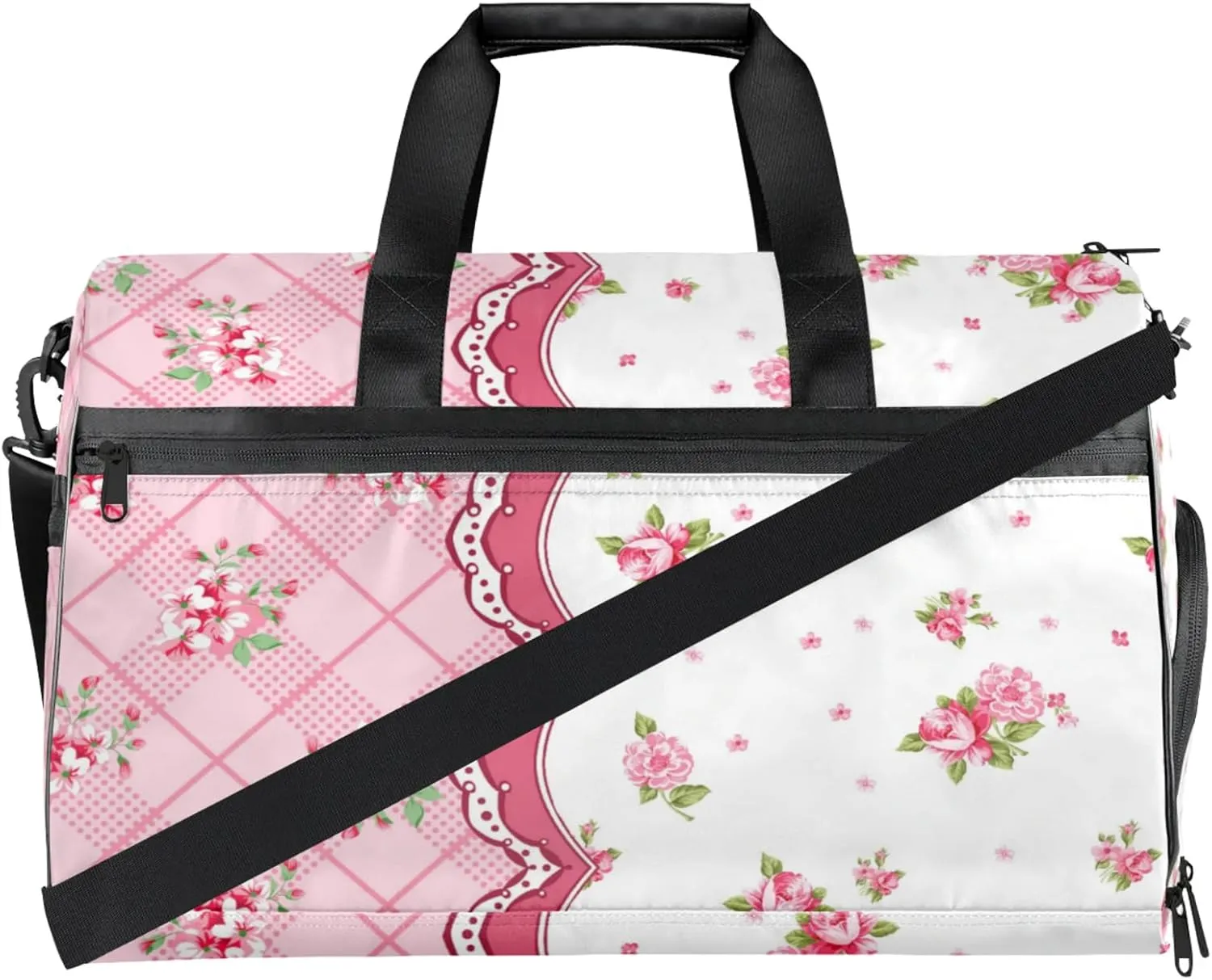 Classic Floral Gym Bags for Men Women, 43L Medium Sports Flowers Pattern Travel Duffel Bag for Men with Shoe Compartment,Carry on Bags for Airplanes Women