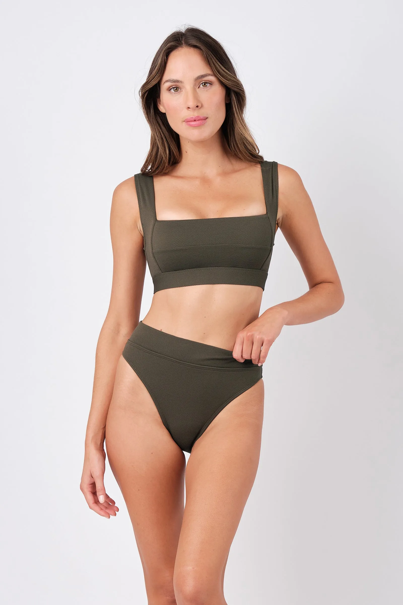 Classic Square Neck Bikini Bralette KHAKI TEXTURE