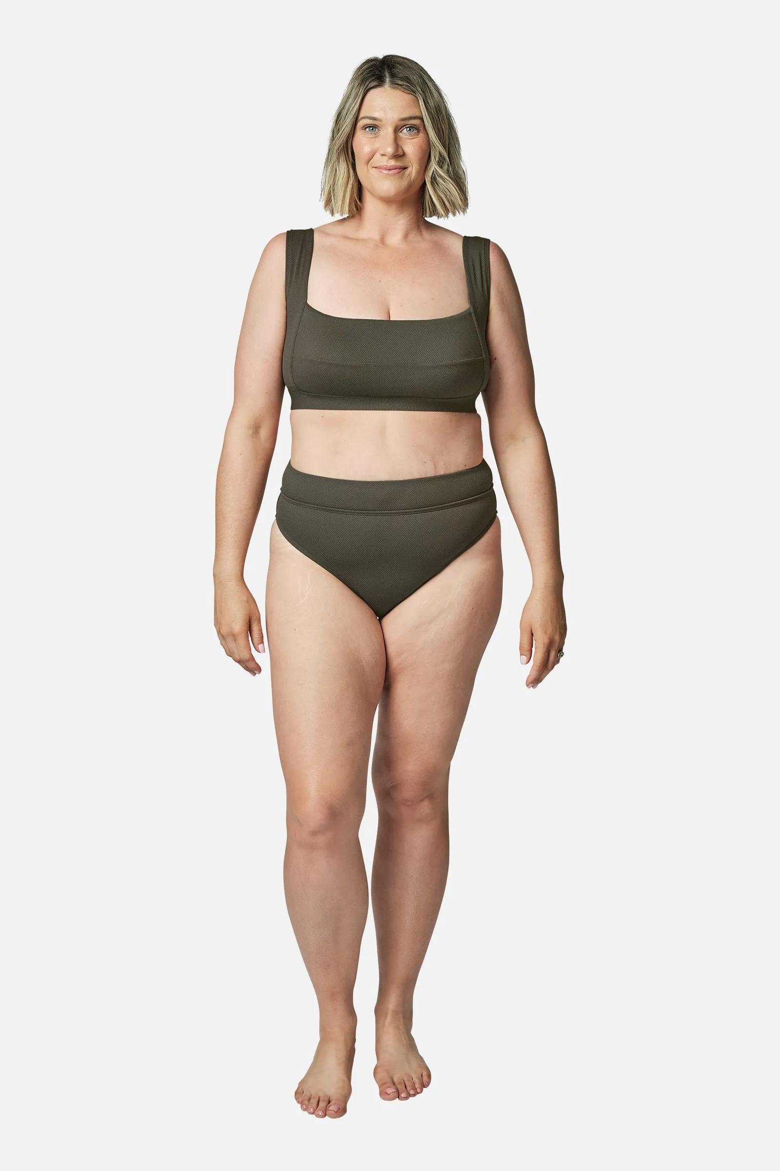 Classic Square Neck Bikini Bralette KHAKI TEXTURE