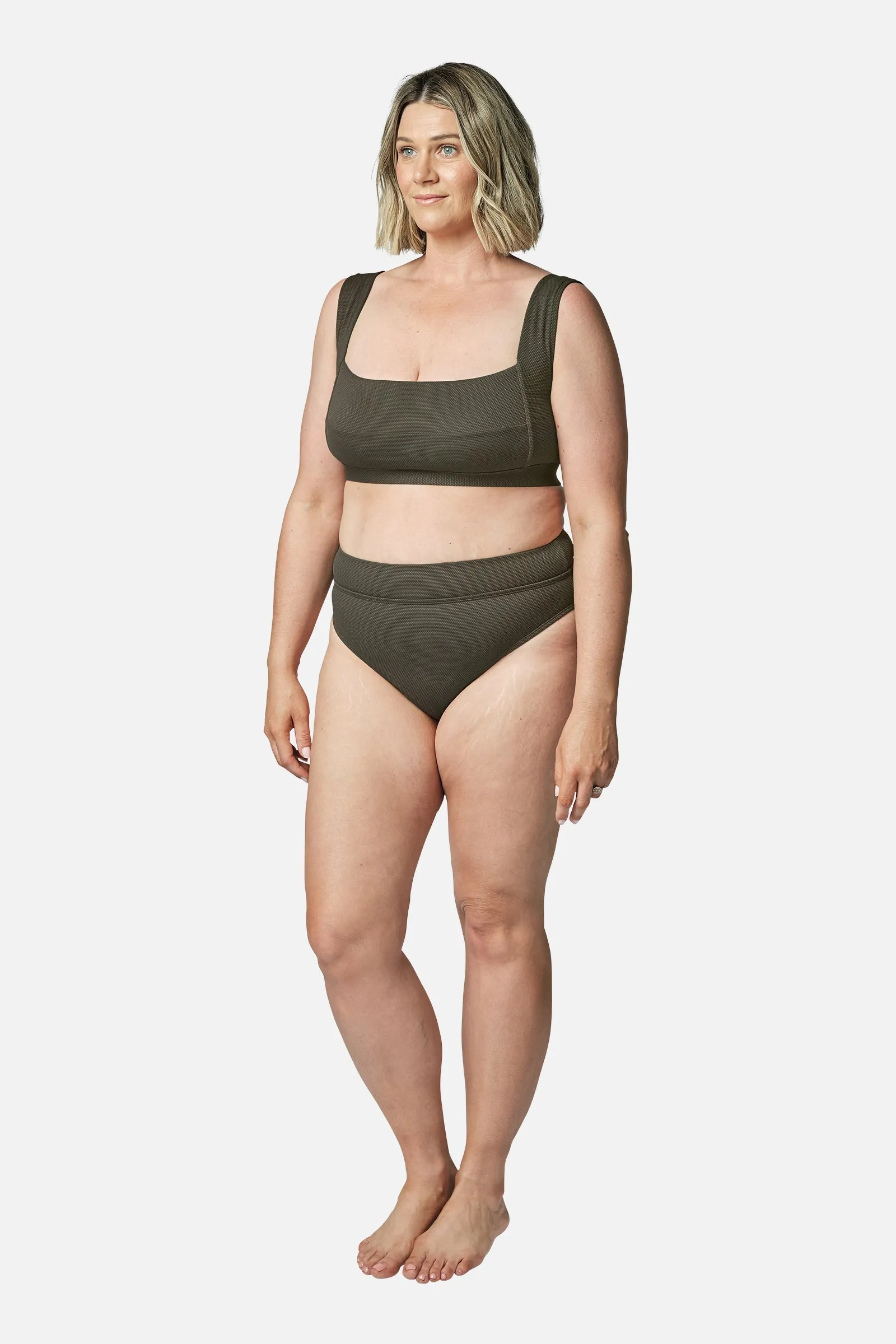 Classic Square Neck Bikini Bralette KHAKI TEXTURE