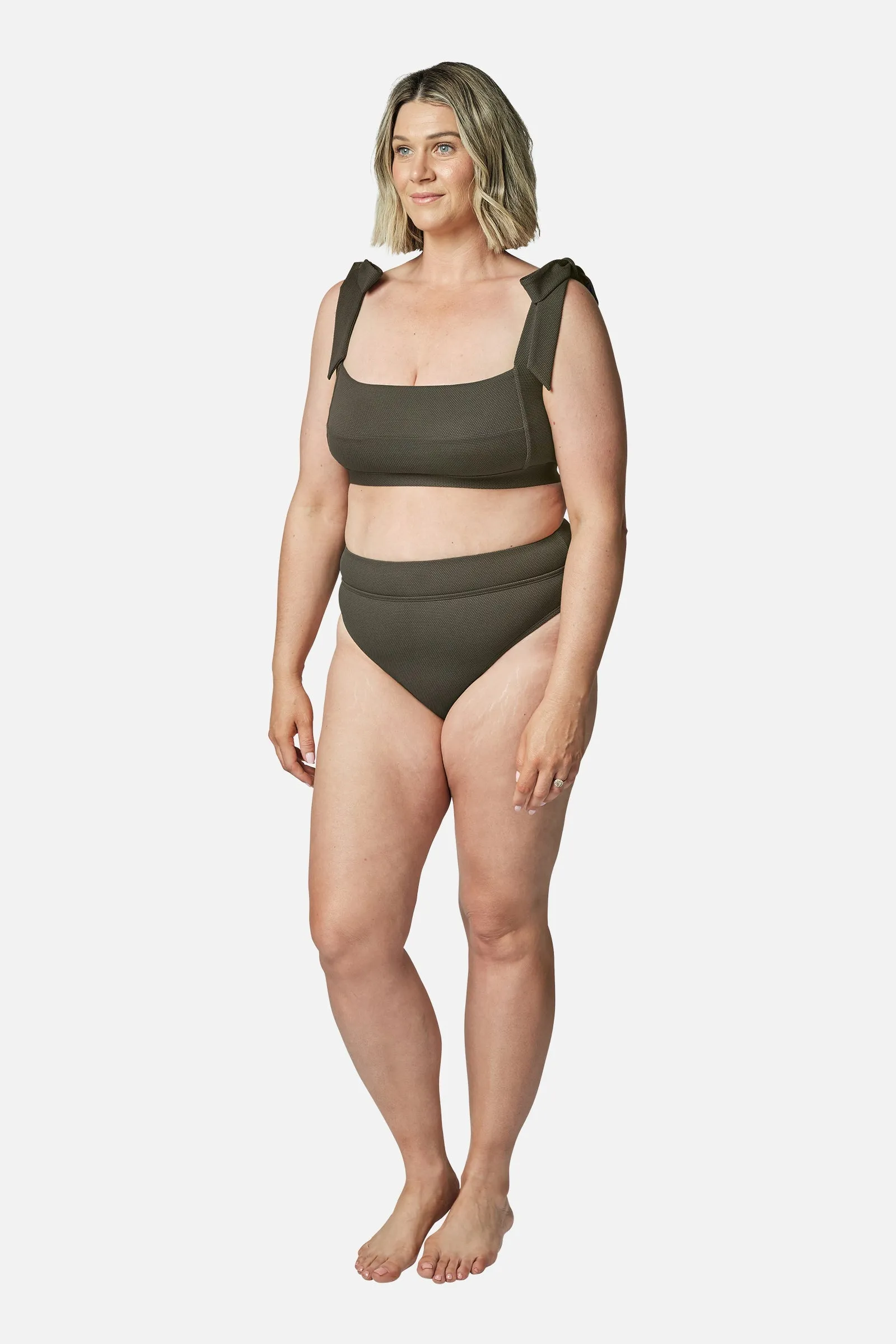 Classic Square Neck Bikini Bralette KHAKI TEXTURE