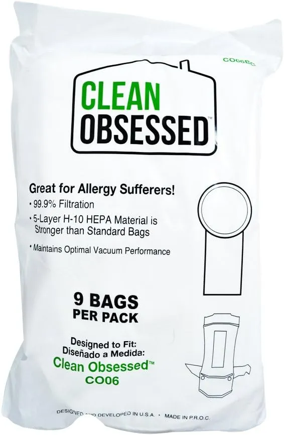 Clean Obsessed 6 Quart Back Pack HEPA Vacuum Bags CO06BG