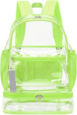 Clear Backpack Heavy Duty, See Through Backpack Purse, Gym Backpack with Laptop and Shoe Compartment (Green), 32*19*45cm