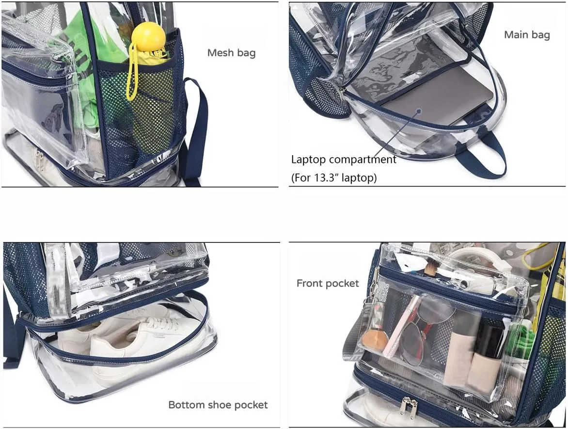 Clear Backpack Heavy Duty, See Through Backpack Purse, Gym Backpack with Laptop and Shoe Compartment (Green), 32*19*45cm