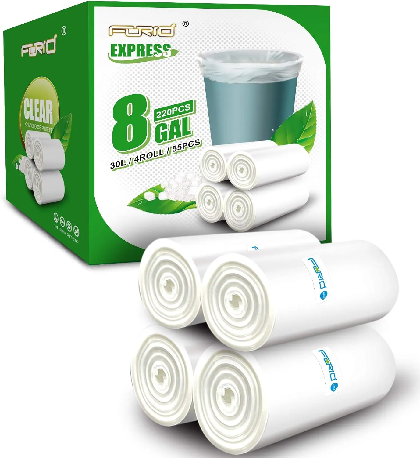 Clear Medium Garbage Bags 8 Gallon Trash Bags FORID Wastebasket Bin Liners 220 Count Plastic Trash Bags for Bathroom Bedroom Office Trash Can 30 Liter