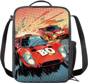 COEQINE Sport Speed Race Car Insulated Lunch Bag, Leakproof Portable Box For Boys Girls, Large Capacity Cooler Bag With Handle And Bottle Pocket