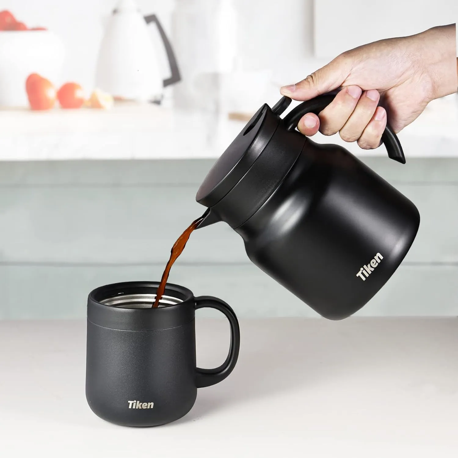 Coffee Server, 800ML (27 Oz) Thermal Coffee Carafe, Stainless Steel Insulated Vacuum Coffee Carafes For Keeping Hot - Matte Black