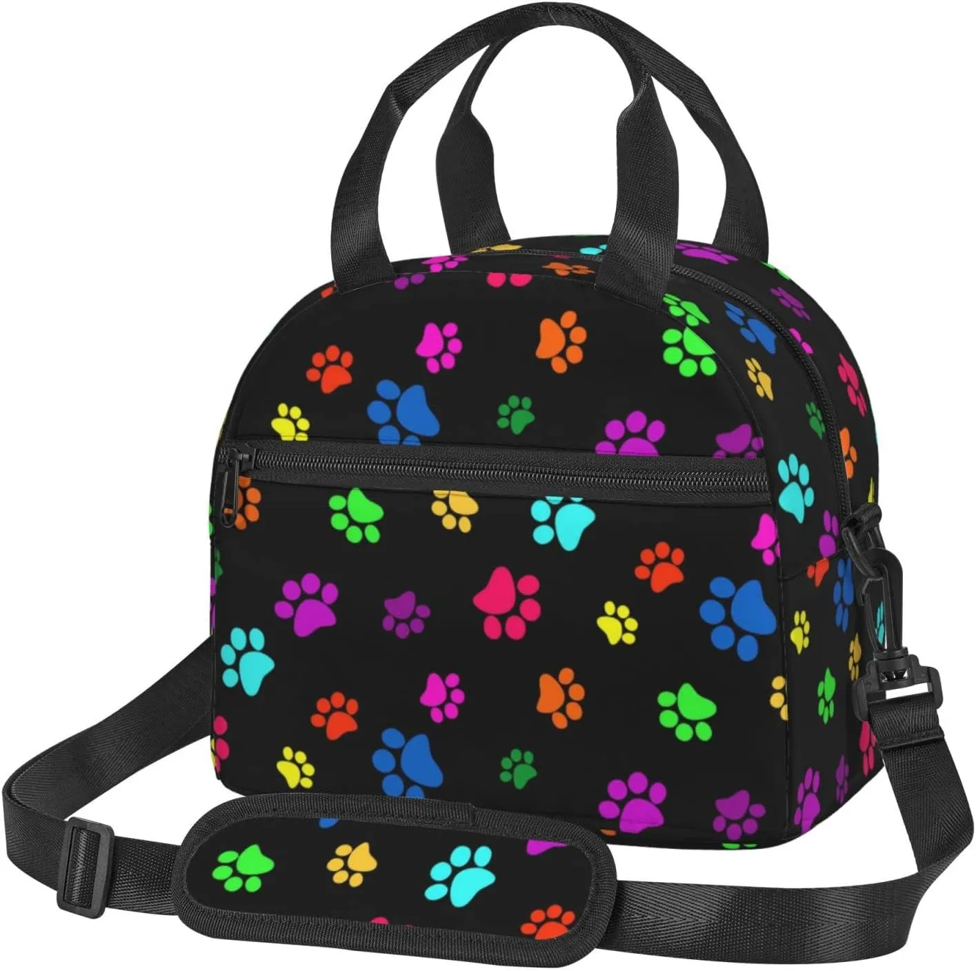 Colorful Dog Animal Paws Lunch Bag Reusable Insulated Lunch Tote Bag Lunchbox Container With Adjustable Shoulder Strap For Office Work School Picnic Travel