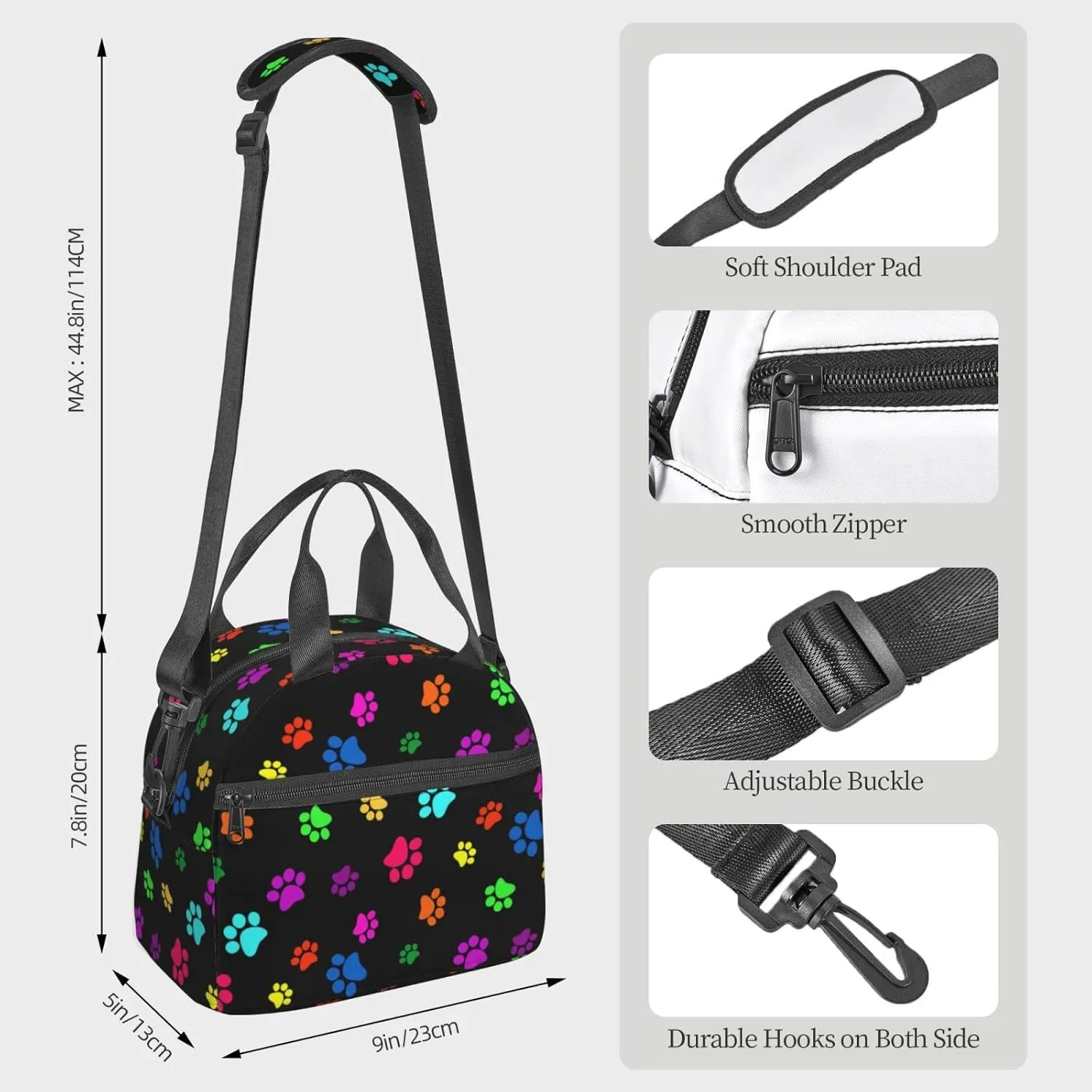 Colorful Dog Animal Paws Lunch Bag Reusable Insulated Lunch Tote Bag Lunchbox Container With Adjustable Shoulder Strap For Office Work School Picnic Travel