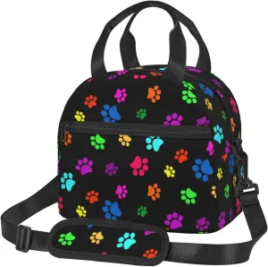 Colorful Dog Animal Paws Lunch Bag Reusable Insulated Lunch Tote Bag Lunchbox Container With Adjustable Shoulder Strap For Office Work School Picnic Travel