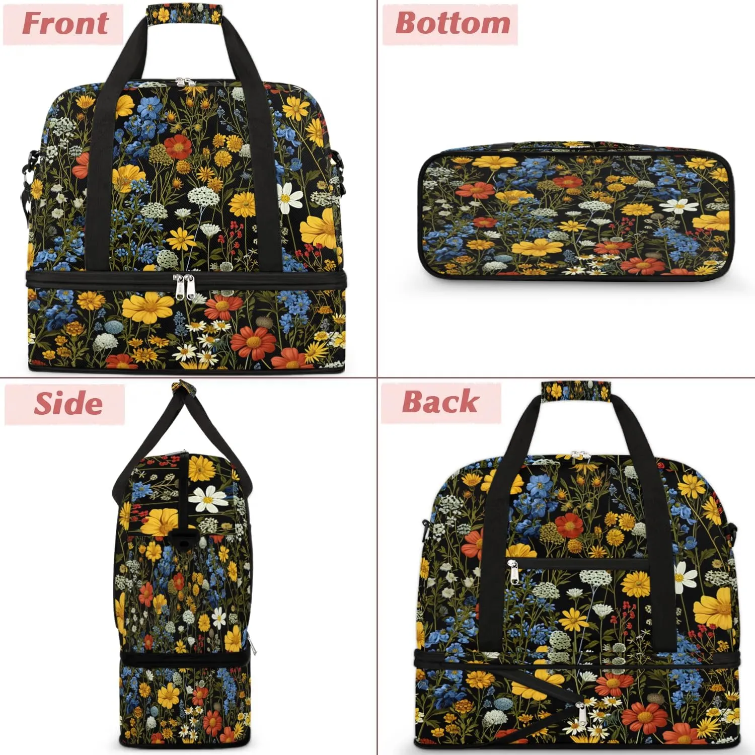 Colorful Flora Beauty Print Travel Duffle Bag, Collapsible Travel Bag Sports Gym Bag With Shoes Compartment Weekender Bag Overnight Bag For Women Men