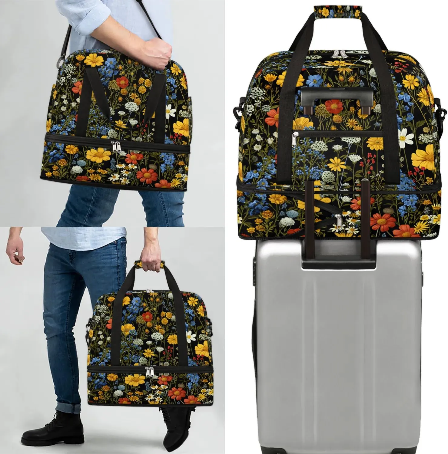 Colorful Flora Beauty Print Travel Duffle Bag, Collapsible Travel Bag Sports Gym Bag With Shoes Compartment Weekender Bag Overnight Bag For Women Men
