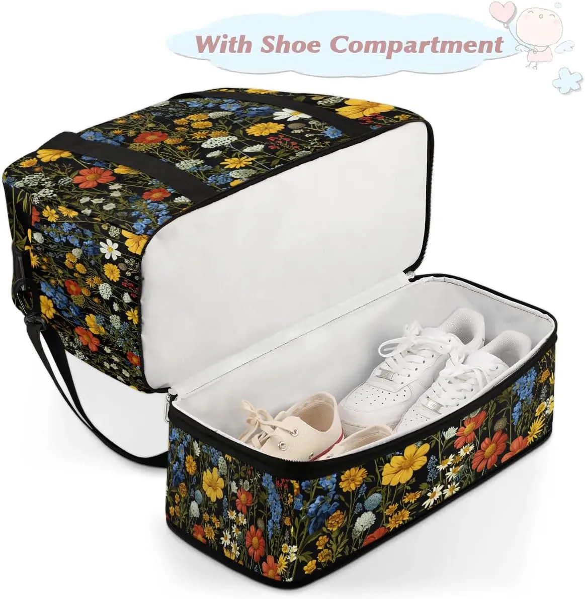 Colorful Flora Beauty Print Travel Duffle Bag, Collapsible Travel Bag Sports Gym Bag With Shoes Compartment Weekender Bag Overnight Bag For Women Men