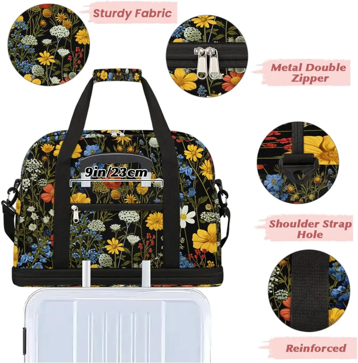 Colorful Flora Beauty Print Travel Duffle Bag, Collapsible Travel Bag Sports Gym Bag With Shoes Compartment Weekender Bag Overnight Bag For Women Men