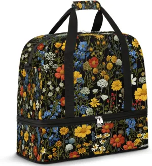 Colorful Flora Beauty Print Travel Duffle Bag, Collapsible Travel Bag Sports Gym Bag With Shoes Compartment Weekender Bag Overnight Bag For Women Men