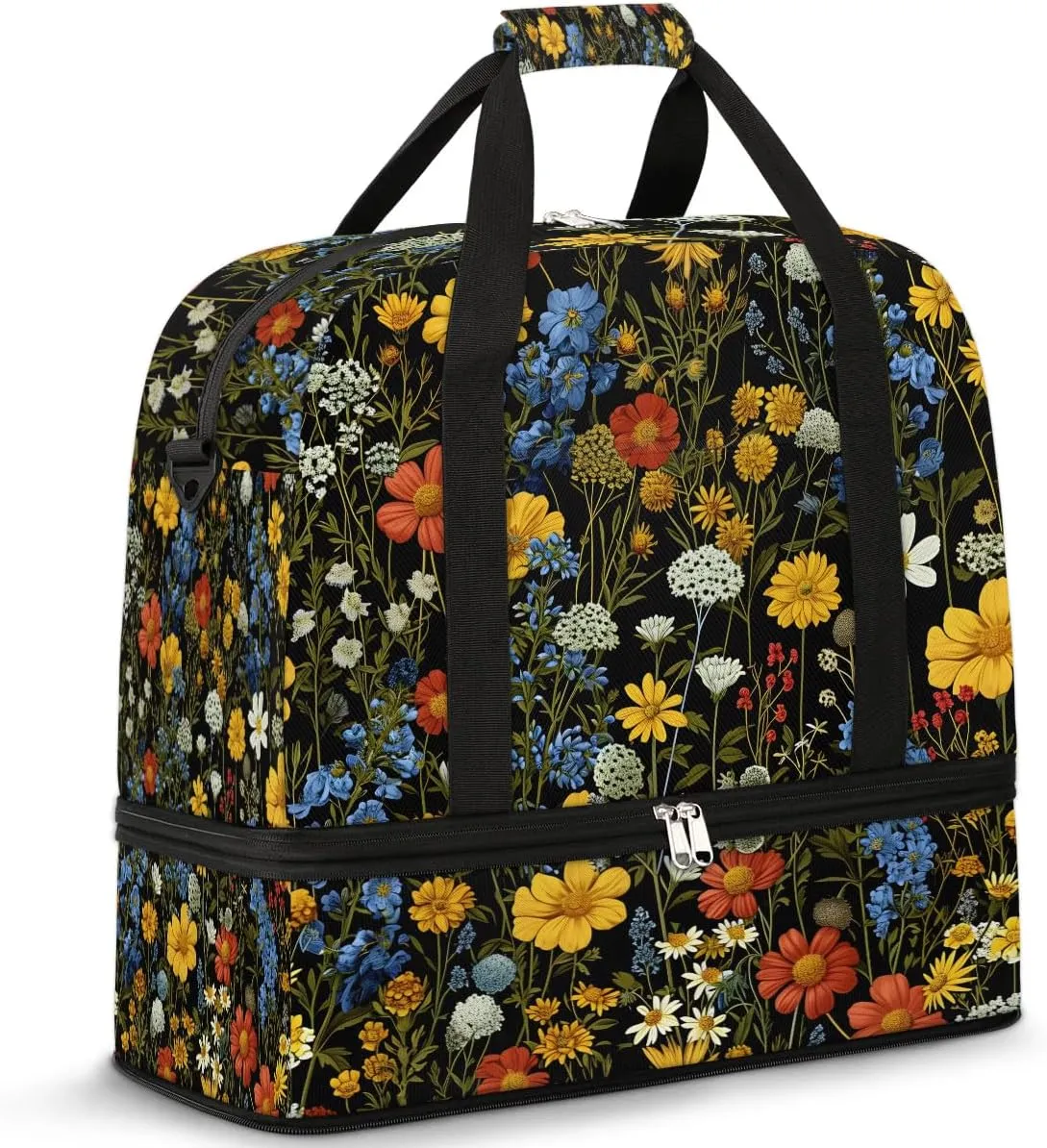 Colorful Flora Beauty Print Travel Duffle Bag, Collapsible Travel Bag Sports Gym Bag With Shoes Compartment Weekender Bag Overnight Bag For Women Men
