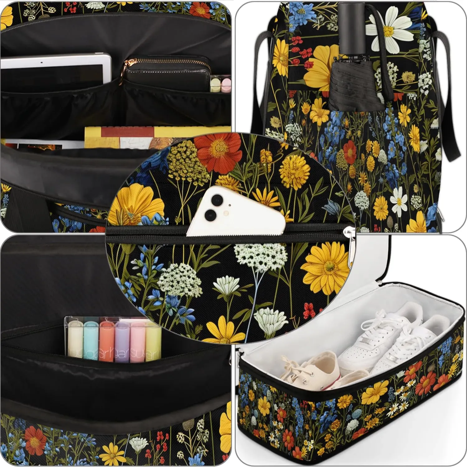 Colorful Flora Beauty Print Travel Duffle Bag, Collapsible Travel Bag Sports Gym Bag With Shoes Compartment Weekender Bag Overnight Bag For Women Men