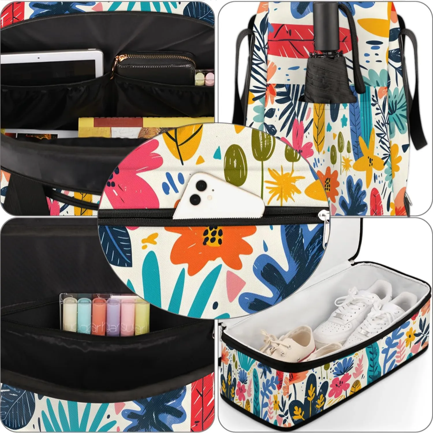 Colorful Flora Fancy Printings Travel Duffle Bag, Collapsible Travel Bag Sports Gym Bag With Shoes Compartment Weekender Bag Overnight Bag For Women Men