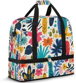 Colorful Flora Fancy Printings Travel Duffle Bag, Collapsible Travel Bag Sports Gym Bag With Shoes Compartment Weekender Bag Overnight Bag For Women Men