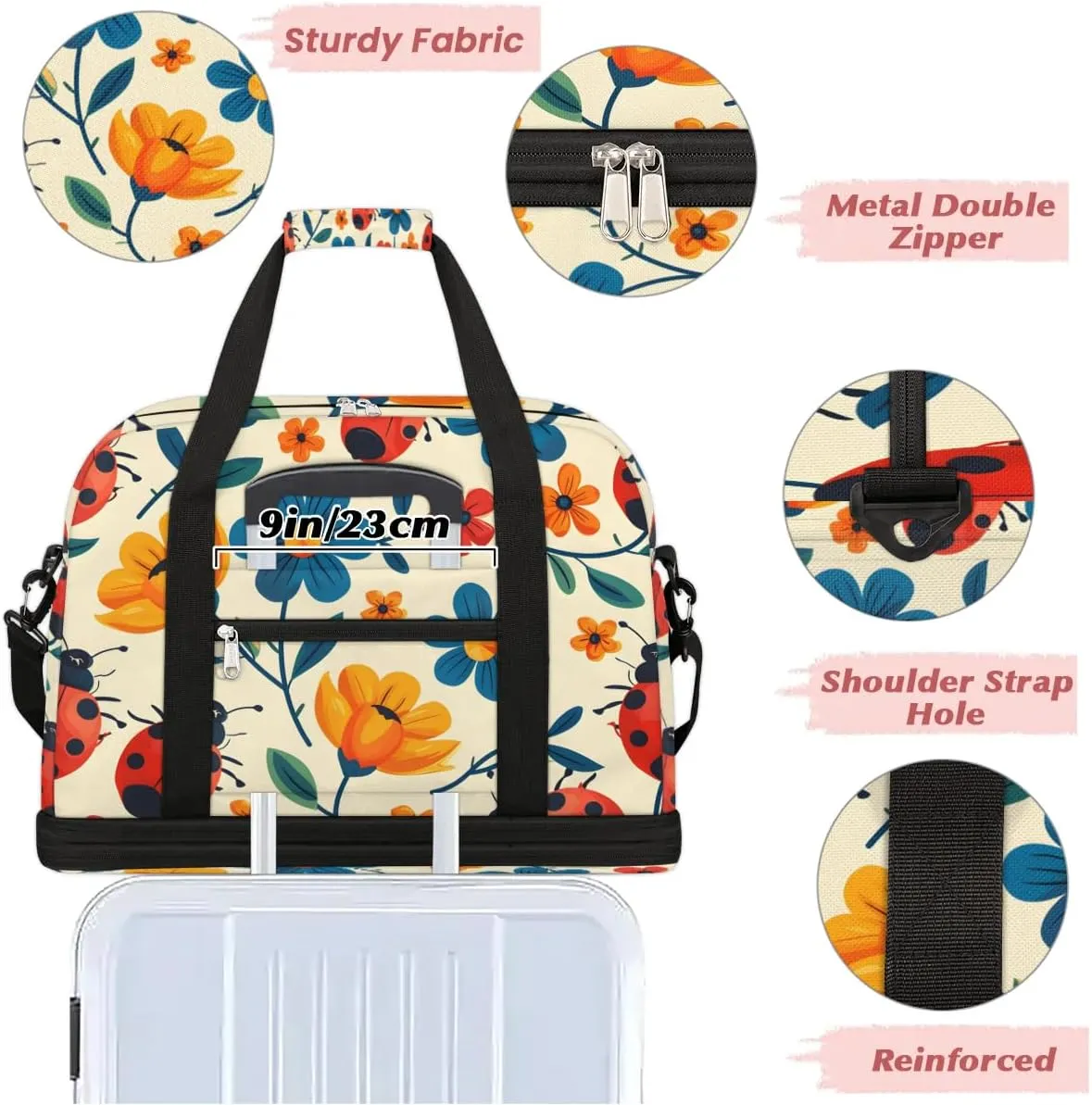 Colorful Flora Fancy Prints Travel Duffle Bag, Collapsible Travel Bag Sports Gym Bag With Shoes Compartment Weekender Bag Overnight Bag For Women Men