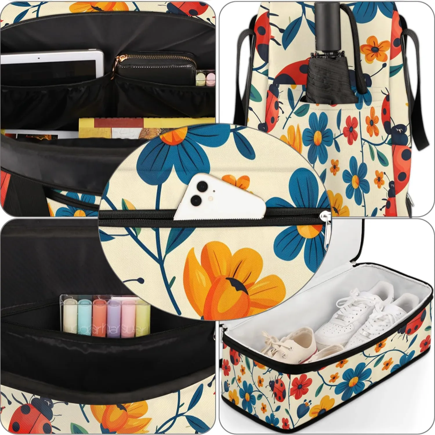 Colorful Flora Fancy Prints Travel Duffle Bag, Collapsible Travel Bag Sports Gym Bag With Shoes Compartment Weekender Bag Overnight Bag For Women Men