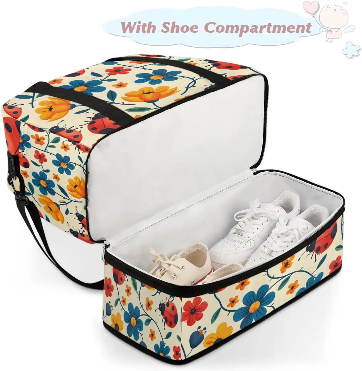 Colorful Flora Fancy Prints Travel Duffle Bag, Collapsible Travel Bag Sports Gym Bag With Shoes Compartment Weekender Bag Overnight Bag For Women Men