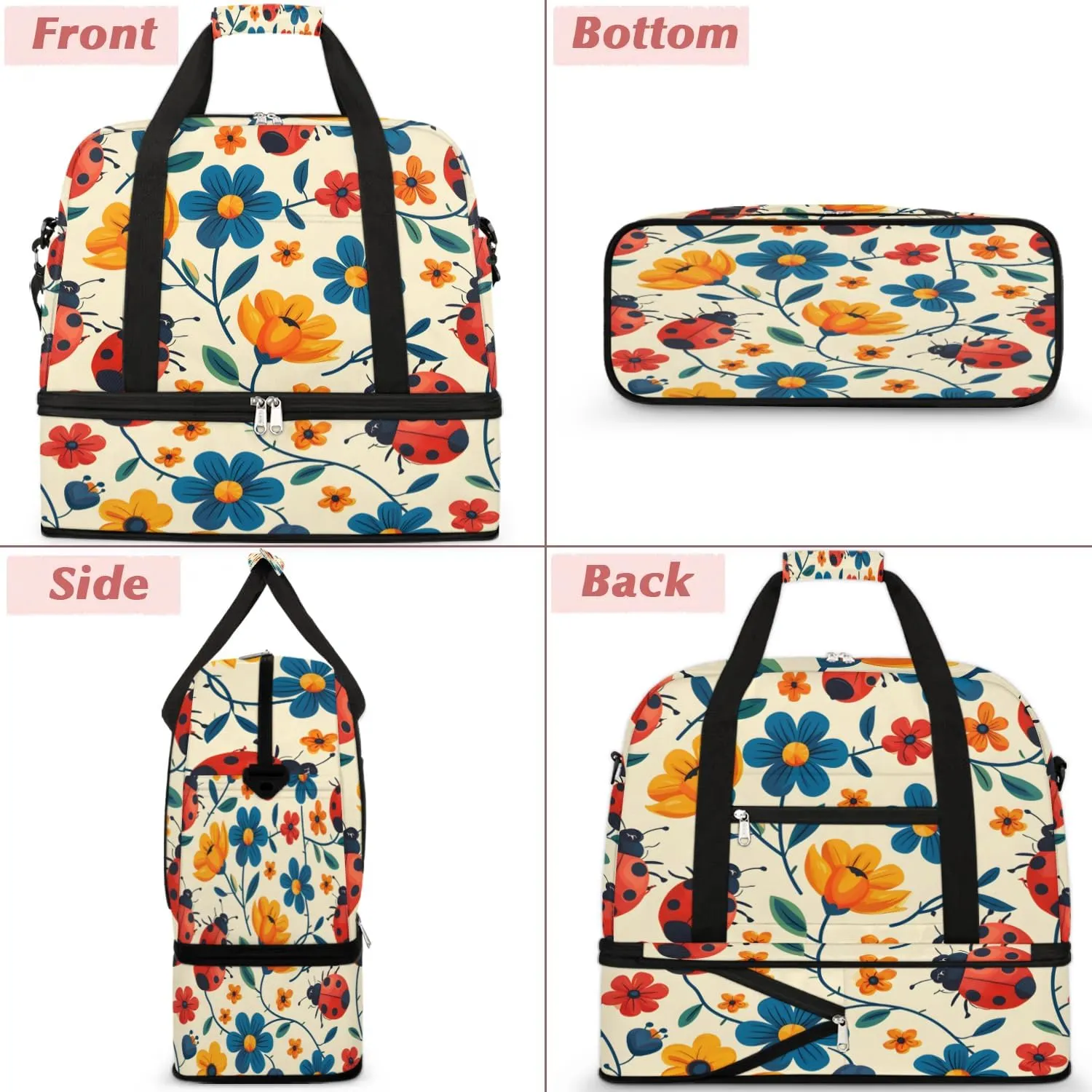 Colorful Flora Fancy Prints Travel Duffle Bag, Collapsible Travel Bag Sports Gym Bag With Shoes Compartment Weekender Bag Overnight Bag For Women Men