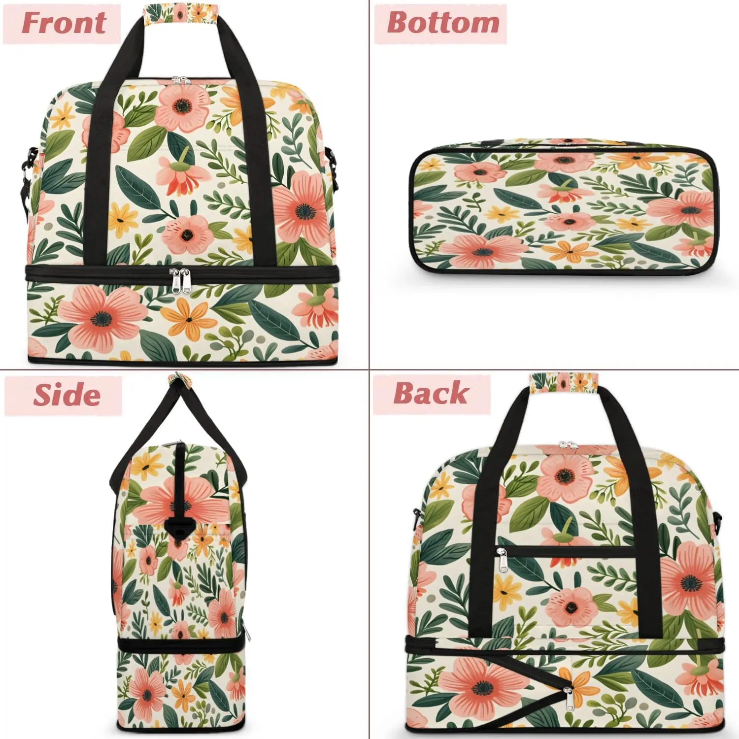 Colorful Flower Fancy Pattern Travel Duffle Bag, Collapsible Travel Bag Sports Gym Bag With Shoes Compartment Weekender Bag Overnight Bag For Women Men