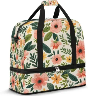 Colorful Flower Fancy Pattern Travel Duffle Bag, Collapsible Travel Bag Sports Gym Bag With Shoes Compartment Weekender Bag Overnight Bag For Women Men