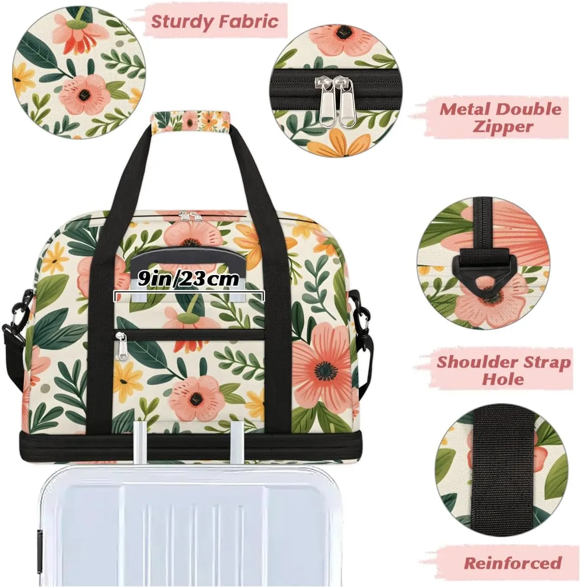 Colorful Flower Fancy Pattern Travel Duffle Bag, Collapsible Travel Bag Sports Gym Bag With Shoes Compartment Weekender Bag Overnight Bag For Women Men
