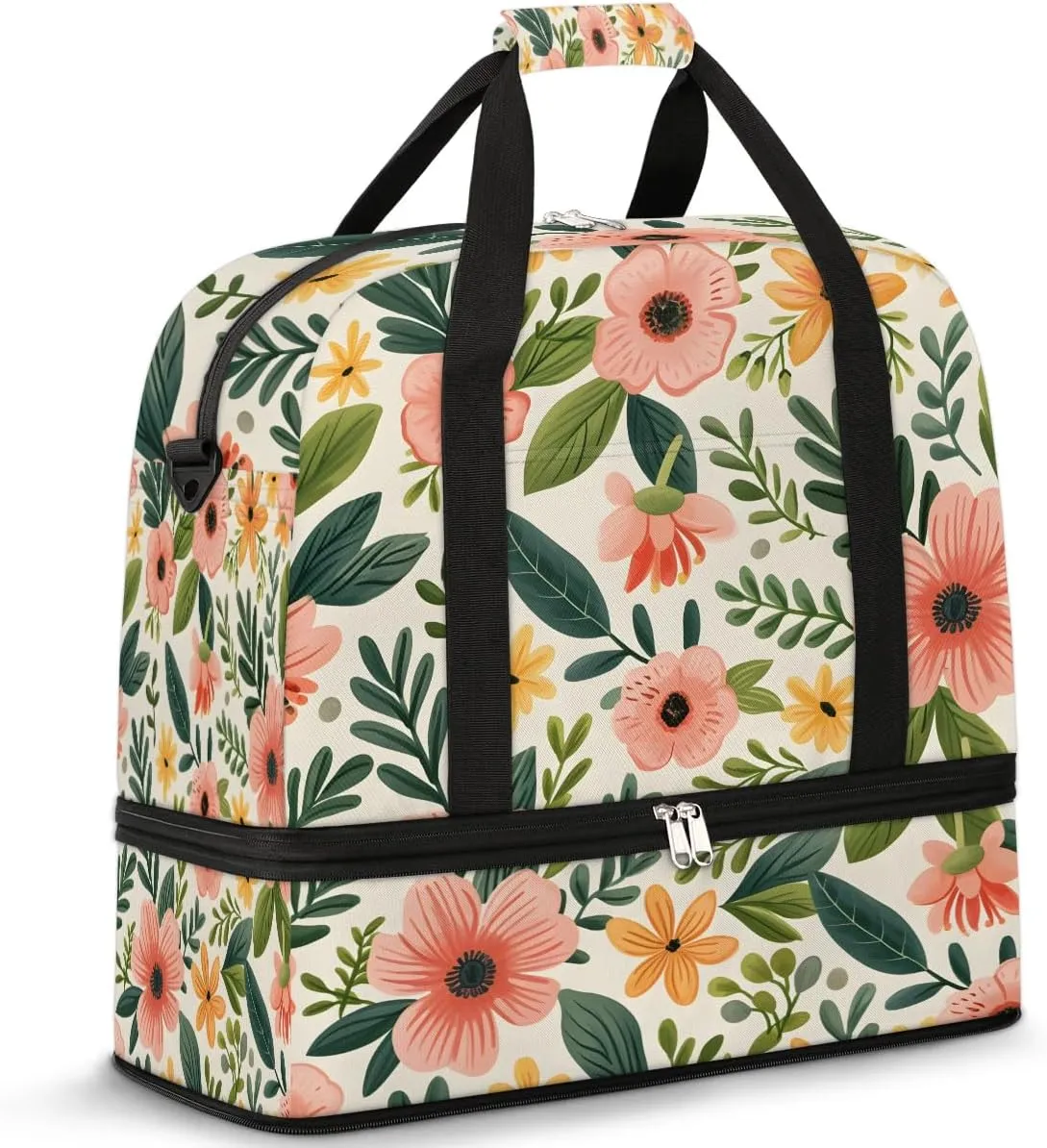 Colorful Flower Fancy Pattern Travel Duffle Bag, Collapsible Travel Bag Sports Gym Bag With Shoes Compartment Weekender Bag Overnight Bag For Women Men