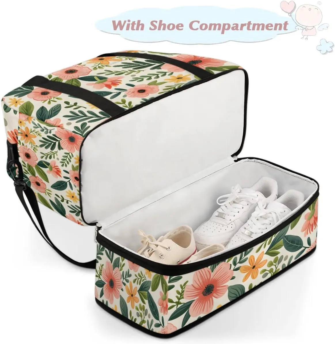 Colorful Flower Fancy Pattern Travel Duffle Bag, Collapsible Travel Bag Sports Gym Bag With Shoes Compartment Weekender Bag Overnight Bag For Women Men