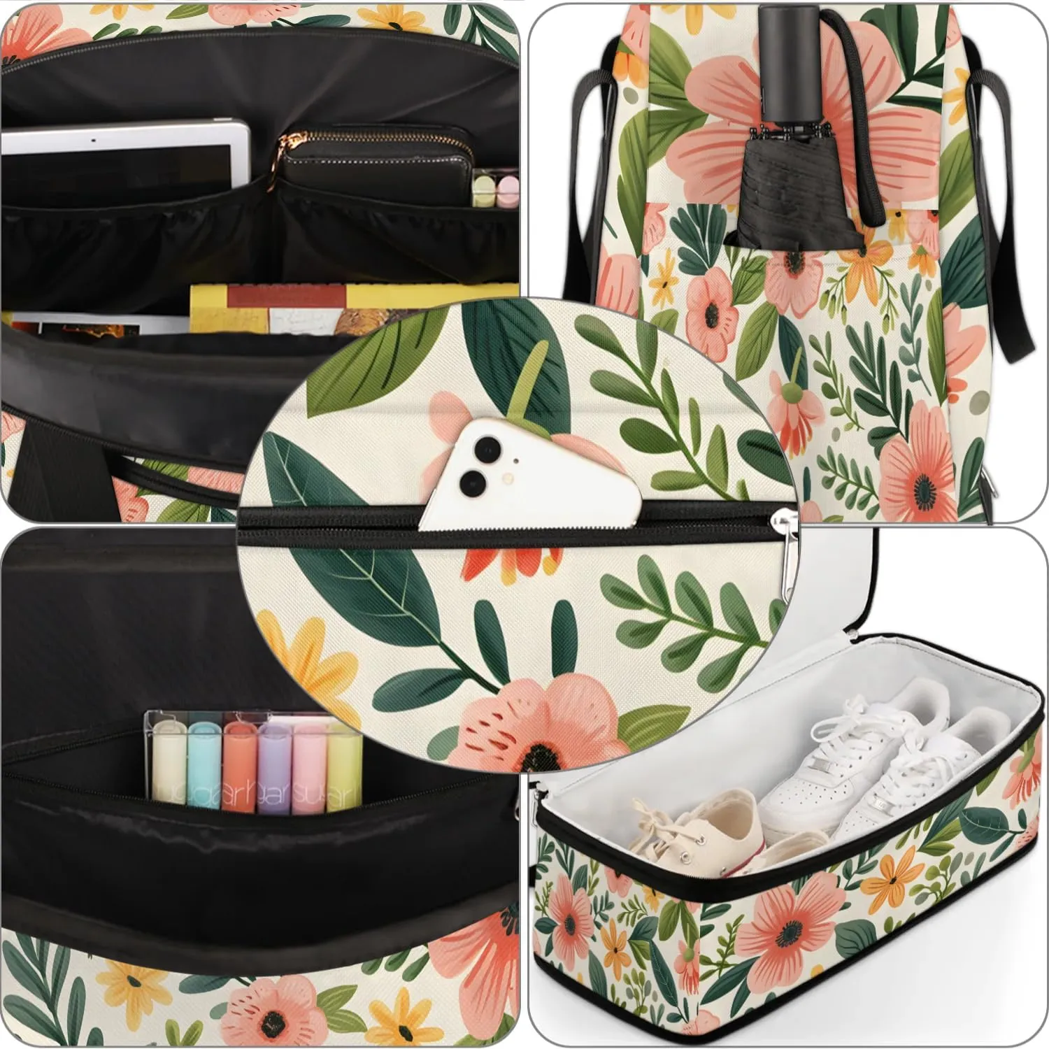 Colorful Flower Fancy Pattern Travel Duffle Bag, Collapsible Travel Bag Sports Gym Bag With Shoes Compartment Weekender Bag Overnight Bag For Women Men
