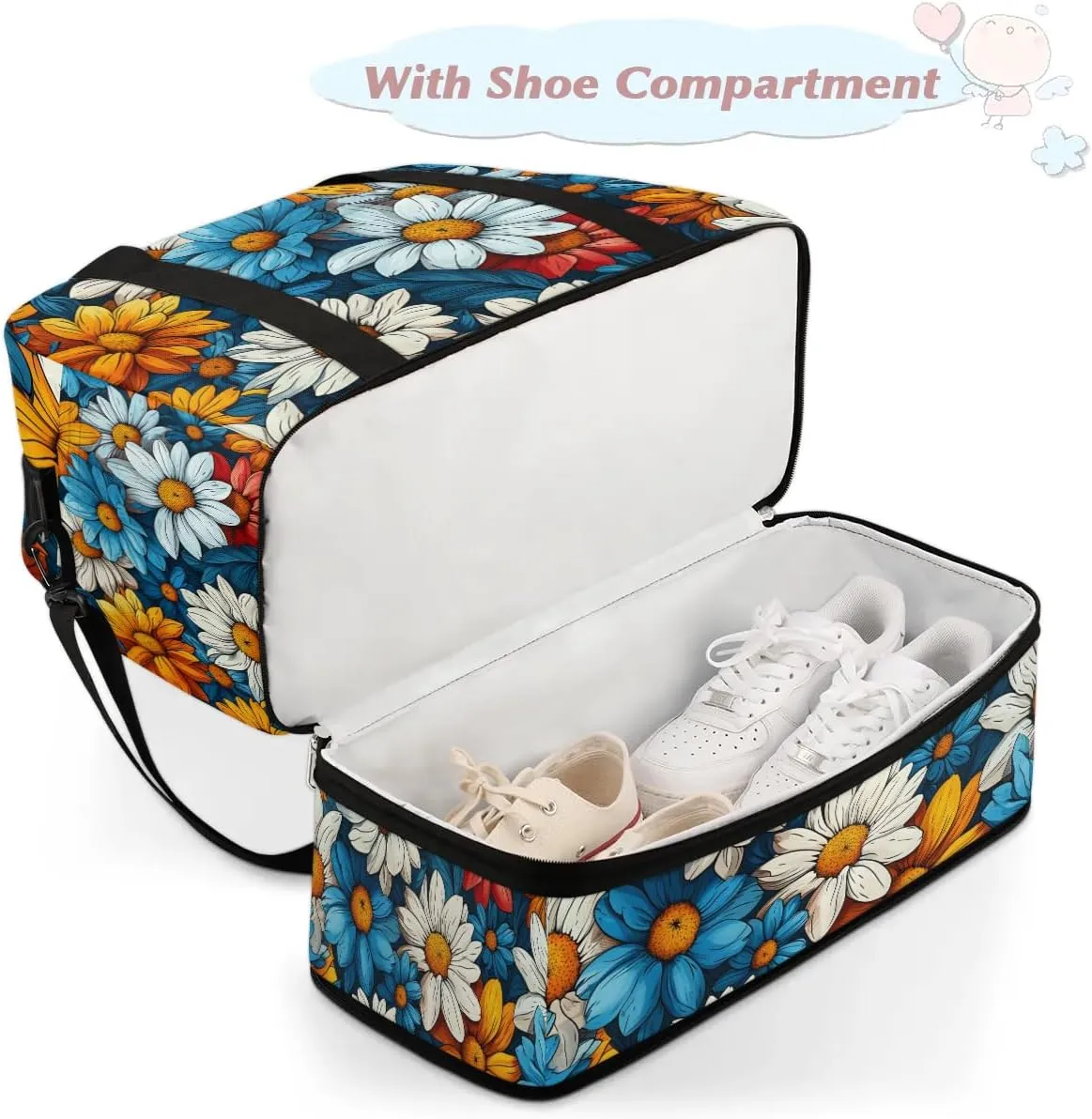 Colorful Flower Printing Fancy Travel Duffle Bag, Collapsible Travel Bag Sports Gym Bag With Shoes Compartment Weekender Bag Overnight Bag For Women Men