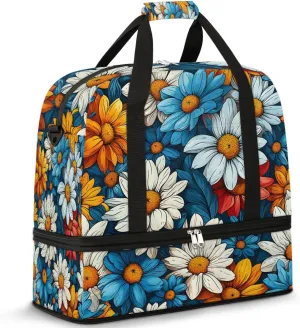 Colorful Flower Printing Fancy Travel Duffle Bag, Collapsible Travel Bag Sports Gym Bag With Shoes Compartment Weekender Bag Overnight Bag For Women Men