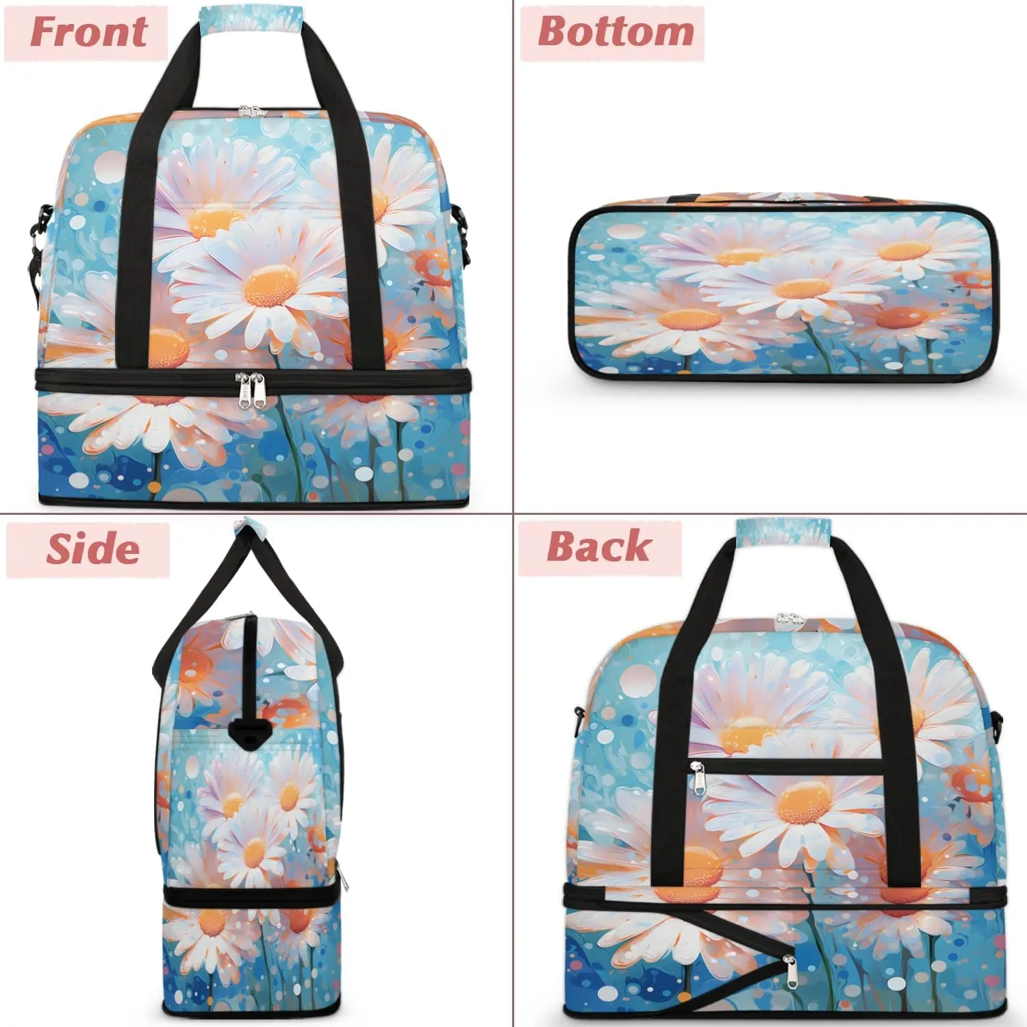 Colorful Patterns Retro Flora Travel Duffle Bag, Collapsible Travel Bag Sports Gym Bag With Shoes Compartment Weekender Bag Overnight Bag For Women Men