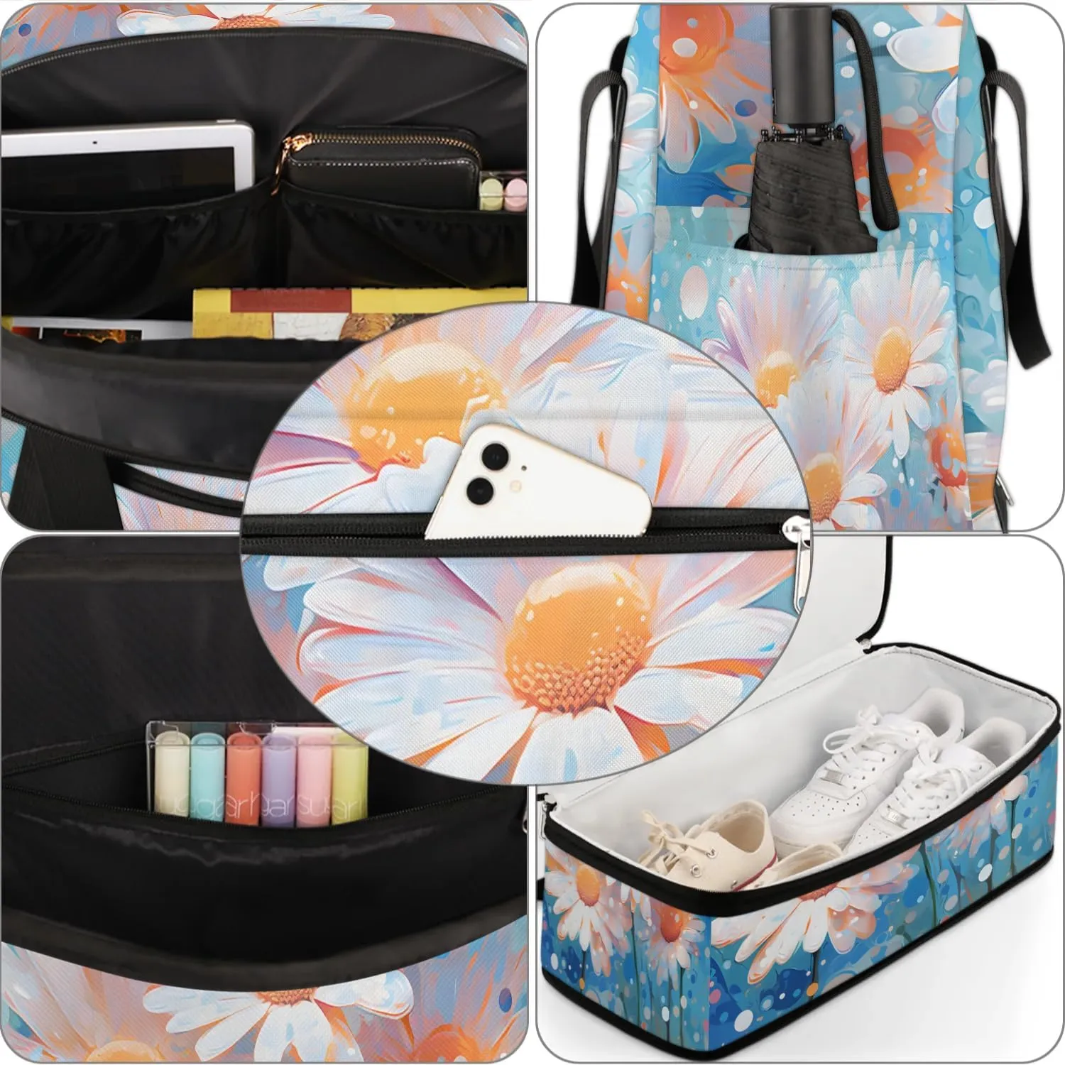 Colorful Patterns Retro Flora Travel Duffle Bag, Collapsible Travel Bag Sports Gym Bag With Shoes Compartment Weekender Bag Overnight Bag For Women Men