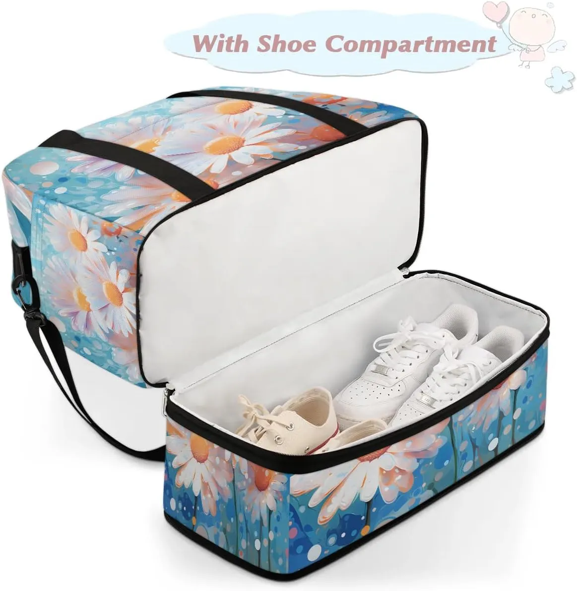 Colorful Patterns Retro Flora Travel Duffle Bag, Collapsible Travel Bag Sports Gym Bag With Shoes Compartment Weekender Bag Overnight Bag For Women Men