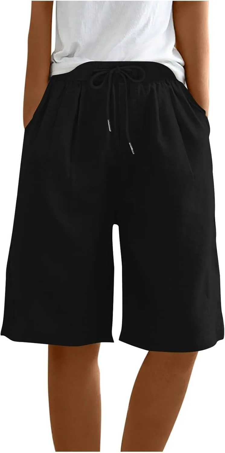 Comfy Shorts for Women Drawstring Elastic High Waisted Summer Clothing Knee Length Casual Lightweight Beach Outfit