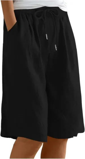 Comfy Shorts for Women Drawstring Elastic High Waisted Summer Clothing Knee Length Casual Lightweight Beach Outfit