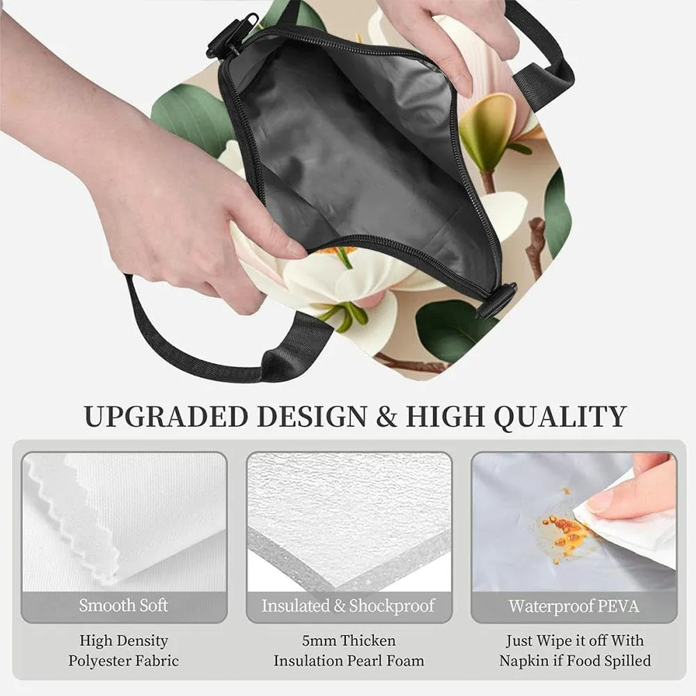 Composition flowers and peonies and leaves light Holiday greeting Insulated Adult Lunch Bag with Shoulder Strap for Women Lightweight Reusable Portable Freezable Lunch Tote Bag for Work Picnic
