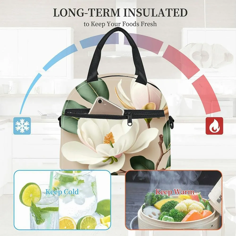 Composition flowers and peonies and leaves light Holiday greeting Insulated Adult Lunch Bag with Shoulder Strap for Women Lightweight Reusable Portable Freezable Lunch Tote Bag for Work Picnic