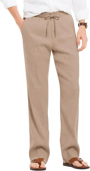 COOFANDY Men's Casual Linen Summer Beach Pants Lightweight Drawstring Elastic Waist Yoga Trousers