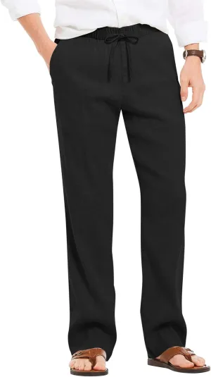 COOFANDY Men's Casual Linen Summer Beach Pants Lightweight Drawstring Elastic Waist Yoga Trousers
