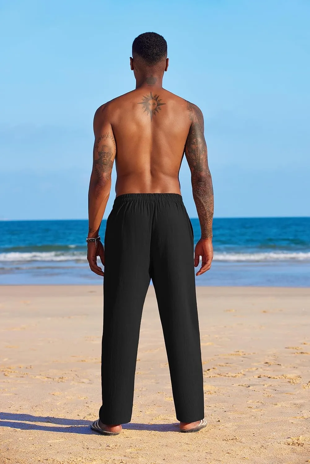 COOFANDY Men's Casual Linen Summer Beach Pants Lightweight Drawstring Elastic Waist Yoga Trousers