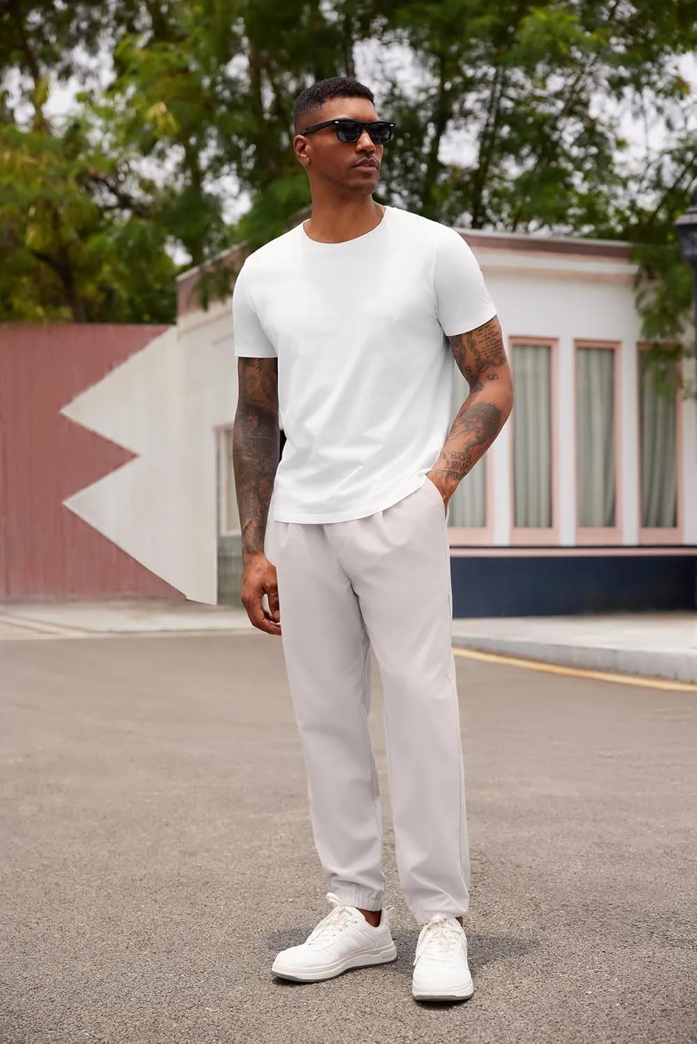 COOFANDY Men's Linen Casual Pants Lightweight Jogger Pants Elastic Waist Drawstring Yoga Beach Pants with Pockets