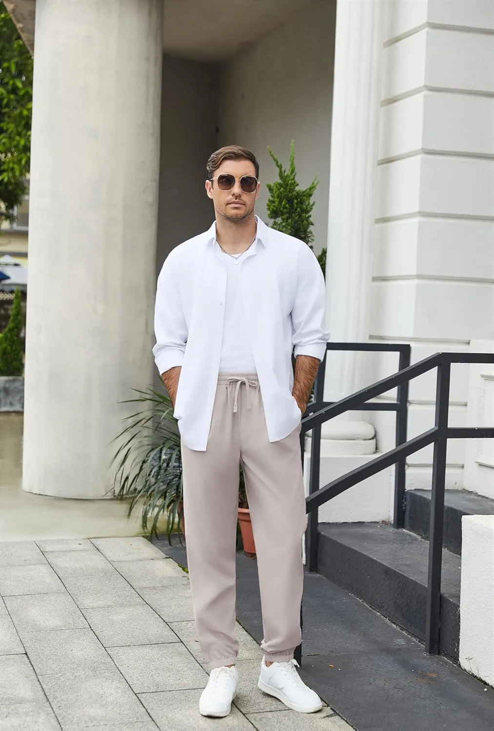 COOFANDY Men's Linen Casual Pants Lightweight Jogger Pants Elastic Waist Drawstring Yoga Beach Pants with Pockets