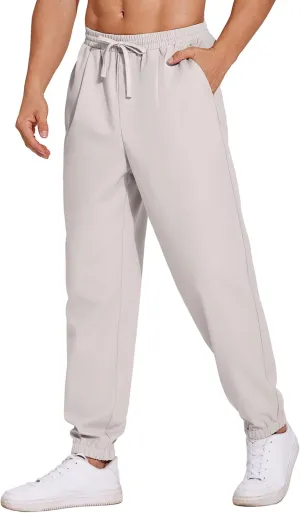 COOFANDY Men's Linen Casual Pants Lightweight Jogger Pants Elastic Waist Drawstring Yoga Beach Pants with Pockets
