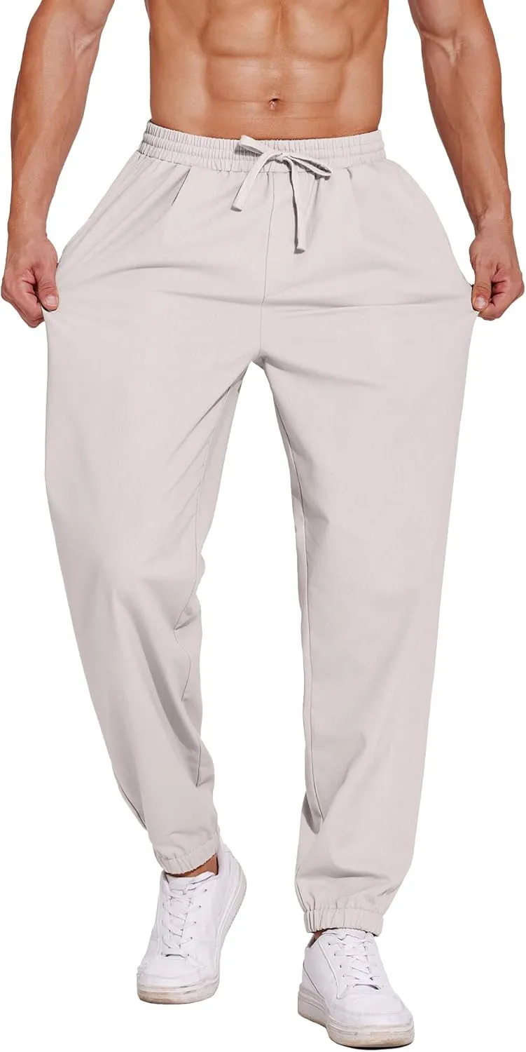 COOFANDY Men's Linen Casual Pants Lightweight Jogger Pants Elastic Waist Drawstring Yoga Beach Pants with Pockets